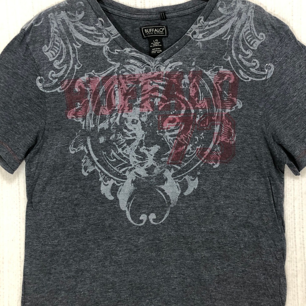 Buffalo David Bitton Mens Gray Graphic‎ Tiger V-Neck T-Shirt Large
